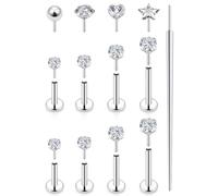 Kridzisw 16G Flat Back Nose Ring Stud Piercing Jewelry Women 16 Gauge Stainless Surgical Steel Threadless Push in Lip Labret Monroe Medusa Ring Tragus Cartilage Helix Earring Piercing Jewelry Men