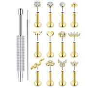 Kridzisw 16G Flat Back Nose Rings Studs Piercing Jewelry Surgical Stainless Steel Threadless CZ Push in Nostril Cartilage Helix Tragus Conch Earring Labret Medusa Monroe Lip Rings Women Men Gold 7mm