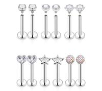 Kridzisw 16G Lip Labret Medusa Rings Studs Internally Threaded 316L Surgical Steel Snake Bite Lip Rings Flat Back Catilage Tragus Helix Daith Earrings Piercings Jewelry for Women Men 8mm, Metal