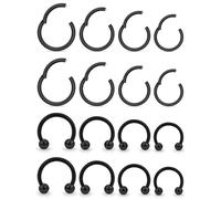 Kridzisw 18G Black Nose Rings Hoops for Women Men Surgical Stainless Steel Hypoallergenic Hinged Septum Nose Nostril Lip Rings Clicker Cartilage Helix Tragus Daith Rook Conch Earring Piercing Jewelry