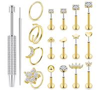 Kridzisw 18G Flat Back Nose Ring Stud Piercing Jewelry Surgical Stainless Steel Labret Medusa Monroe Lip Threadless Nose Nostril Ring Hoop Cartilage Helix Tragus Earring Women Men Gold 6mm 7mm 8mm
