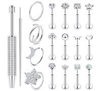 Kridzisw 18G Flat Back Nose Ring Stud Piercing Jewelry Surgical Stainless Steel Threadless CZ Nose Nostril Ring Cartilage Helix Tragus Conch Stud Earring Labret Medusa Monroe Lip Women Men Silver 8mm