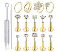 Kridzisw 18G Flat Back Nose Ring Stud Piercing Jewelry Surgical Stainless Steel Threadless Push in Nose Nostril Rings Cartilage Helix Tragus Stud Earring Labret Medusa Monroe Lip Women Men Gold 7mm