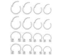Kridzisw 18G Nose Rings Hoops for Women Men Surgical Stainless Steel Hypoallergenic Hinged Septum Nose Nostril Lip Rings Clicker Cartilage Helix Daith Tragus Rook Conch Ear Earring Piercing Jewelry