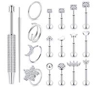 Kridzisw 20G Flat Back Nose Ring Stud Piercing Jewelry Surgical Stainless Steel Labret Medusa Monroe Lip Threadless Nose Nostril Ring Hoop Cartilage Helix Tragus Earring Women Men Silver 6mm 7mm 8mm