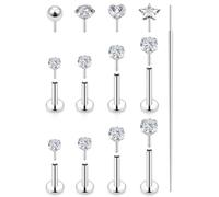 Kridzisw 20G Flat Back Nose Ring Stud Piercing Jewelry Women 20 Gauge Stainless Surgical Steel Threadless Push in Lip Labret Monroe Medusa Ring Tragus Cartilage Helix Earring Piercing Jewelry Men