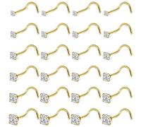 Kridzisw 20G Gold Nose Ring Stud Piercing Jewelry for Women 20 Gauge Surgical Stainless Steel Screw Twist Spiral Corkscrew Nose Nostril Ring Stud Hook Piercing Jewelry Men Diamond 1.5mm 2mm 3mm 4mm