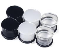 Kridzisw 8G-12mm Acrylic Single Flare Ear Gauges Plugs and Tunnels mushroom shaped with O-Ring Gauges Expander Stretcher for Women Men Clear Black Opalite, Silicone, silicone