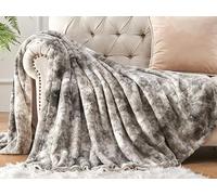 Krifey Faux Fur Throw, Super Soft Cozy and Warm Plush Blanket - Luxury Fluffy Marbled Gray 130x150cm
