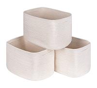 Kriitools White Woven Storage Baskets Bins for Shelf Set of 3, Rectangular Closet Storage Cube Baskets, Skin-friendly Cotton Rope Nursery Baby Toy Towel Baskets, Decor Organization Bins for Living