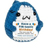 Krinisou Crochet Shark Birthday Gifts for Women Men, Funny Cute Happy Birthday Gift for Friends Coworkers Sister, Unique Small Fun Birth Day Present for Male Female