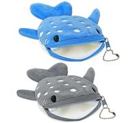 Krinisou Cute Whale Shark Coin Purse Pouch, Small Kawaii Funny Animal Plush Change Purse with Zipper for Kids Girls, 2 Whale Sharks, Whale Shark