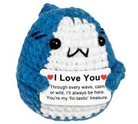 Krinisou I Love You Gifts for Her Him Boyfriend Girlfriend, Long Distance Relationship Anniversary Love Brithday Gift for Wife Husband, Small Positive Animals Crochet Shark Presents for Daughter Son
