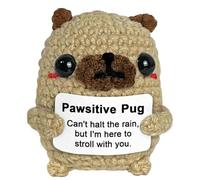 Krinisou Pug Gifts for Pug Lovers, Positive Animals Dog Crochet, Mini Cute Puppy Decor, Inspirational Encouragement Thinking of You Gifts for Women Best Friends