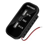 Kriogor 3 Ports 12V USB Socket, RV USB Outlet, Quick Charge PD3.0 Type C & Dual U SB-A Charger Socket Panel, Car Charger U SB 12 Volt Outlet for 12V/24V Car RV Marine Boat (Black-3 Ports)