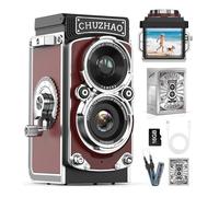 Kriogor Retro Mini Digital Camera, 1080P FHD 12MP Retro Digital Twin-Lens Camera, 1.54" Compact Cameras with Digital Zoom, Portable Canera for Teens Students Kids Boys Girls, 16GB Card (Red)