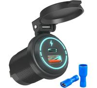 Kriogor RV USB Outlet, Motorcycle USB Charger 18W QC 3.0 & 30W Type-C Quick Charge, Car Charger 12 Volt Outlet for 12V/24V Car RV Marine Boat