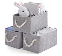 Kriovoa 3 Pcs Fabric Storage Baskets, Foldable Storage Baskets with Handles, Canvas Storage Boxes for Shelves, Toys, Clothes, Books 31x21x16cm, Grey.