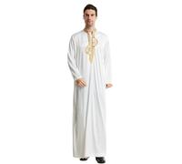 KRIPINC Embroidered Thobe for Men, Stand-Up Collar Long Sleeves Jubba for Men, Jalabiya Men with Pocket, Muslim Clothes for Men, Men Abaya, Arabic Dress Men, Kaftan Mens for Ramadan Eid (White, XL)