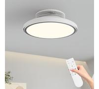 KRIPINC Quiet Operation Bladeless Ceiling Fan with Light and Remote, 3000K-6000K Dimmable LED Ceiling Fan Light with 6 Wind Speeds and Timer Function, for Living Room Bedroom Kitchen (White)