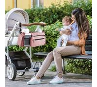 Kripyery Baby Pushchair Organiser, Adjustable Shoulder Strap Detachable Zippered Pocket 2 Insulated Cup Holder Large Caddy Parent Console Bag for Buggy Accessories Supplies Pink