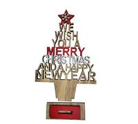 Kripyery Christmas Tree Wooden Hollow Out Festival Decorative Handmade Desktop Ornaments Gift English Letter Xmas Tree New Year Decoration