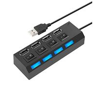 Kripyery Powered USB Hub 2.0, 4-Port USB Data Ports Hub Splitter with 5V/2A Power Supply and Individual On/Off Switch, Power Adapter USB Extension for Computer (Black)