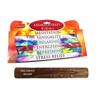 Krishan Incense Sticks Aromatherapy Gift Pack 6 Mixed Fragrance Flavoured Collection With Wooden Ash Catcher