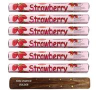 Krishan Incense Sticks, Fruit fragrance Hand Rolled Agarbatti, 120 Sticks FREE Ash Catcher, Cherry, Strawberry, Cinnamon, Coconut, Peach for Relaxation, Meditation, Healing, Yoga, (Strawberry)