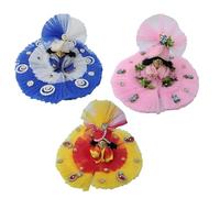 KRISHFEB Soft Net Fabric Dress for Laddu Gopal with Handwork and Mukut| Combo of Three Bal Gopal Dresses in Three Different Combinations | Heavy Poshak for Janmashtami (Combo of 3) (Size-02)