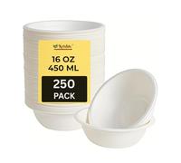 Krishiv 16oz Bagasse Disposable Bowls - 450ml Biodegradable Sugarcane Fiber Bowl - 7 Inch Eco-Friendly Compostable Bowls for Hot Food, Soup, Salad & Desserts - Heavy-Duty, Plastic-Free Tableware (200)