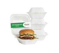 KRISHIV 6" Bagasse Burger Boxes - Eco-Friendly, Biodegradable Clamshell Containers - Compostable Takeaway Packaging for Burgers, Street Food & More (200)