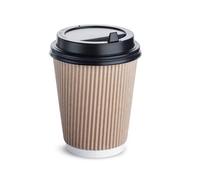 KRISHIV Eco-Friendly Brown Ripple Paper Coffee Cups with Lids - Triple-Walled Leak-Proof Biodegradable Disposable Hot Beverage Cups for Coffee, Tea, Lattes Pack of (50, 8oz)