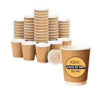 KRISHIV Eco-Friendly Ripple Paper Coffee Cups Without Lids - Triple-Walled Leak-Proof Biodegradable Disposable Hot Beverage Cups for Coffee, Tea, Lattes Pack of (200, 12oz)