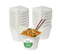 KRISHIV Kraft Paper Noodle Boxes 32oz - Leakproof, Disposable Chinese Food Containers for Hot Food, Rice, and Noodles - Takeout Packaging for Business and Home Use Pack of (25)