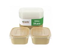 KRISHIV Kraft Salad Bowls with Lids - Eco-Friendly Rectangle Paper Food Containers, Leakproof Takeaway Bowls for Hot & Cold Meals (25, 1000ml)