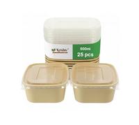 KRISHIV Kraft Salad Bowls with Lids - Eco-Friendly Rectangle Paper Food Containers, Leakproof Takeaway Bowls for Hot & Cold Meals (25, 500ml)