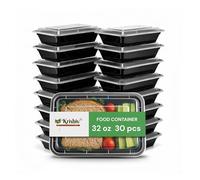 KRISHIV Meal Prep Containers 32oz BPA-Free Reusable Food Storage Containers with Airtight Lids Stackable Bento Boxes Rectangle Black Lunch Containers Microwave Freezer Dishwasher Safe (30)