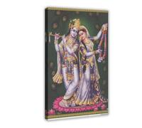 Krishna And Radha Vintage-style Indian Hindu Devotional Poster Print Religion Hinduism Wall Art Hindu God Poster, Vintage Religious Canvas Wall Art for Hindu Religious Worship Purpose Canvas Poster Wa