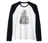 Krishna Hindu Deity Sacred Flute Devotional Line Art Raglan Baseball Tee