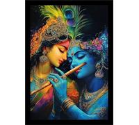 Krishna PHOTO FRAME & CRAFT Radha Krishna Divine Art Print, Vibrant Spiritual Wall Frame with Peacock Feather Design, Traditional Indian Religious DecorSIZE(12X8)