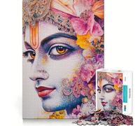 Krishna Portrait with Flowers Adult Jigsaw Puzzle1000 Pieces Decompress Game True Detail Playful Challenge Night Play (50x75cm)