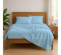 KRISHNA Premium 4 Piece Egyptian Cotton Queen Sheet Set, Soft, Breathable & Comfy Fully Elasticized Fitted 15" Deep Pocket Bed Sheets, 60" x 80", Light Blue
