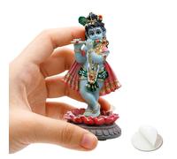 Krishna Statue for Car Dashboard - 3.9”H Hand-Painted Polystone Hindu God Krishna Figurine Birthday Gifts for Indian Wedding Diwali Murti President Temple Mandir Altar Pooja Item
