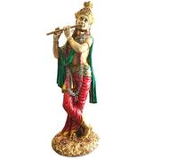 Krishna with Basuri Devine Handmade statue, Rustic look Copper color hand painted sculpture. Handcrafted Krishna Figurine for Temple Mandir Hindu/Hinduism Home Decor