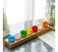 KRISININE 7 Colors 40mm Ice Cracked Balls Crystal Chakra Balls with LED Wooden Base Glass Healing Sphere Balls with Stand Night Light Decoration Quartz for Home Living Room