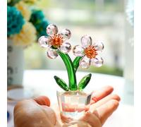 KRISININE Pink Crystal Peach Blossom Flower Figurine 3.9‘’*2.9‘’ Elegant Tabletop Flower Ornament Collectible Home Decor Centerpiece
