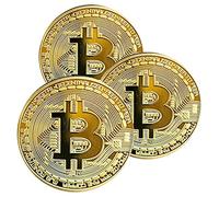 Krisler 3PC Bitcoin Coin | Physical Bitcoin with Protective Case, Gold Plated Bitcoin for Commemoration, Gifts for Men (Gold)