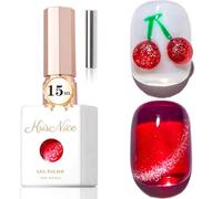 KRISNICE 0.5 OZ Cat Eye Gel Polish with Magnet 15ML Holographic Glitter Shimmer Translucent Jelly Color Magnetic Nail Polish Salon DIY at Home (Cherry Red Cat Eye-MY026)
