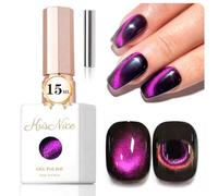 KRISNICE 0.5 OZ Cat Eye Gel Polish with Magnet 15ML Holographic Glitter Shimmer Translucent Jelly Color Magnetic Nail Polish Salon DIY at Home (Vivid Purple, MY032)